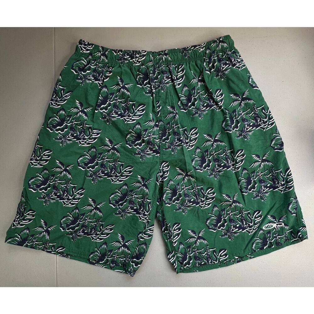 OP Ocean Pacific Swim Trunks Mens L Green Hawaiian Hula Mesh Lined Pocket